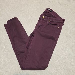 7 For All Mankind Burgundy Mid-Rise Skinny Jeans • 27